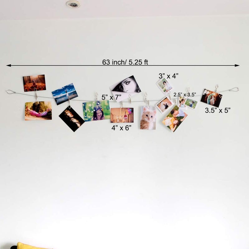 TFu Multi-Purpose Steel Wall Hanging Photo Display Cable Wire Rod with 12 Adjustable Clips for Hanging Photos Notes Postcard and Artworks (Rhombus) - Image 5